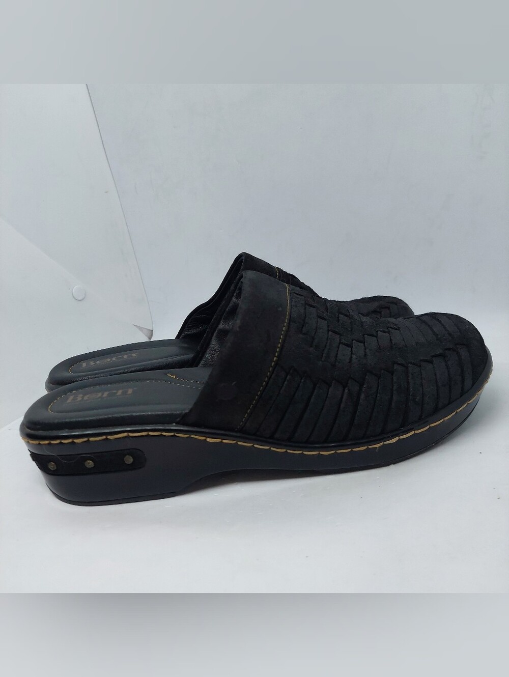 Born Mules Clogs Womens Size 11MW Black Leather Suede Slip On Comfort Shoes